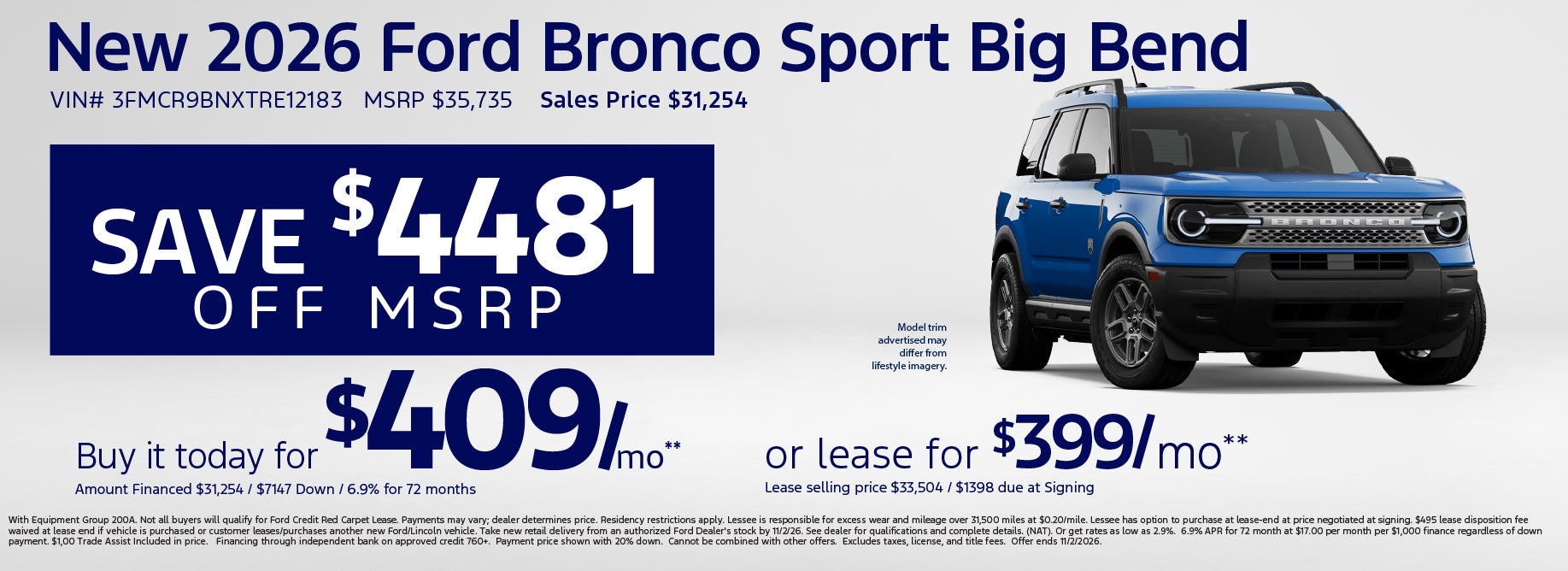 Buy 2026 Bronco Sport starting at $409/mo at Bommarito Ford