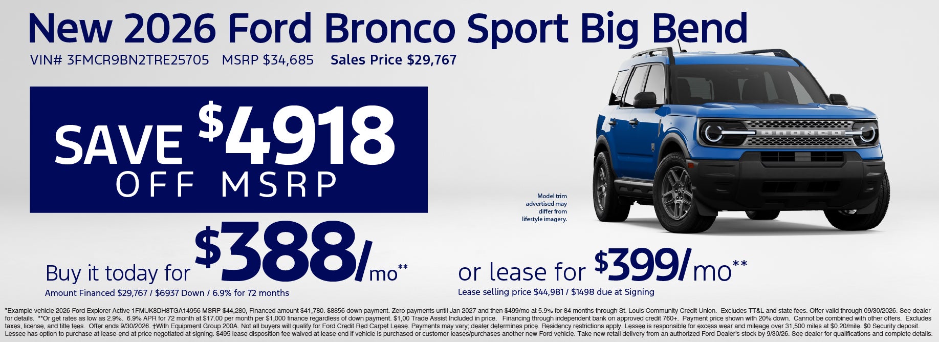 Buy 2026 Bronco Sport starting at $388/mo