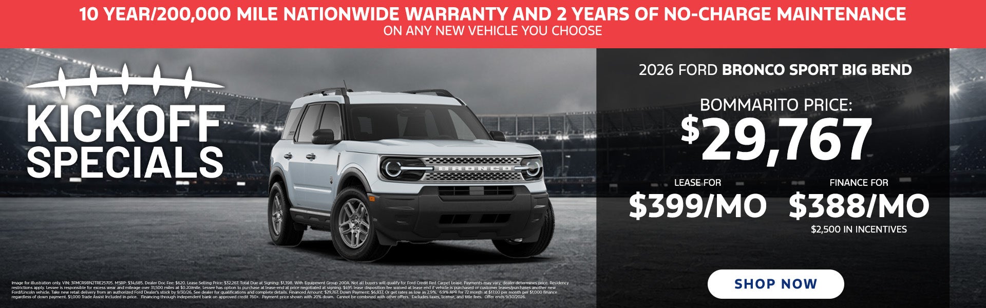 Limited time deal on '26 Ford Bronco Sport at Bommarito Ford