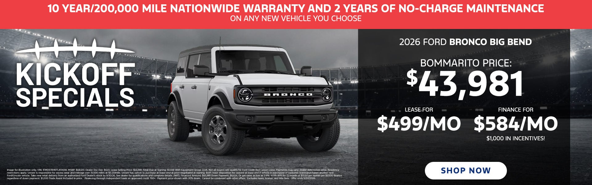 Limited time deal on 2026 Ford Bronco at Bommarito Ford